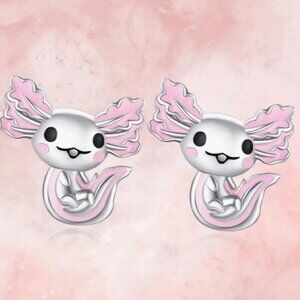 Cute Axolotl Stud Pink Enamel Fashion Earrings set